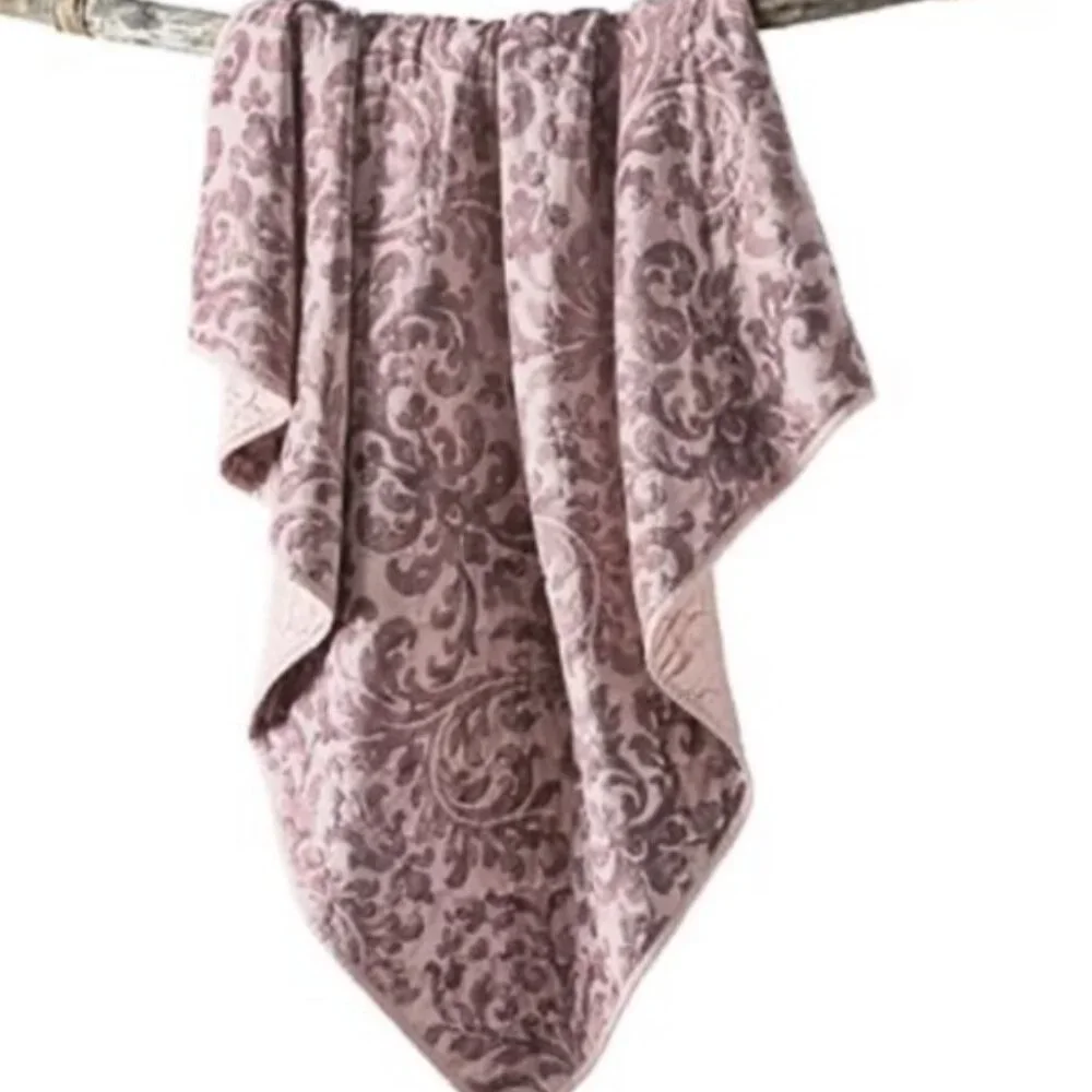 New Martha Stewart Quilted Throw Blanket Pink Burgundy Damask Velvet Macy's